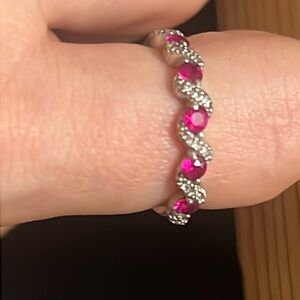 10k white gold genuine ruby / diamonds ring